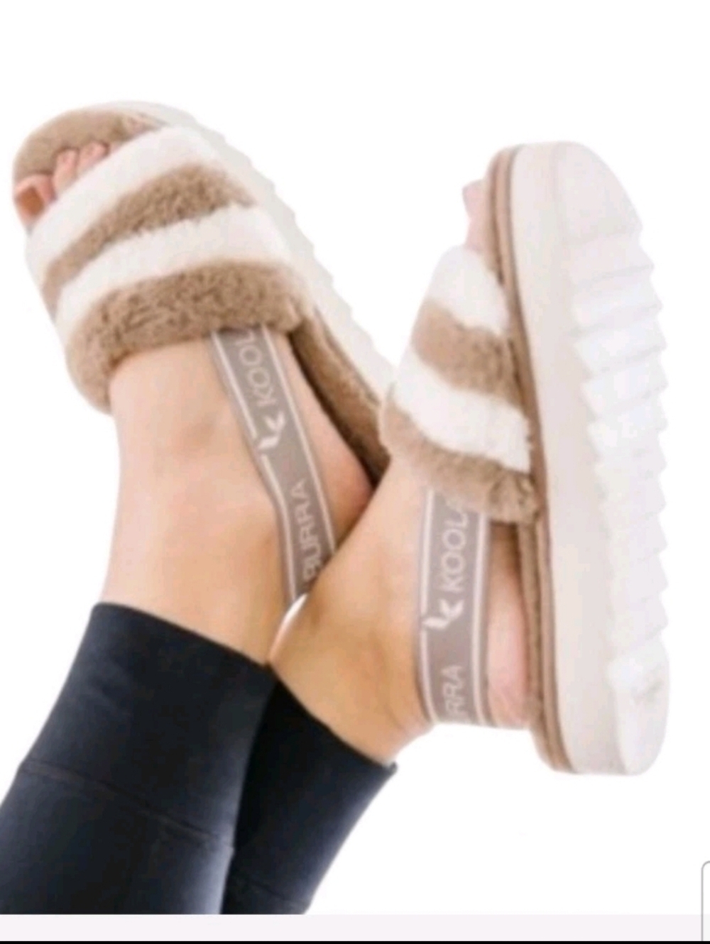 Koolaburra By UGG Womens Tan And White Fuzz'n II Slip On Indoor Outdoor Slipper6